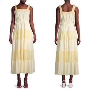 Gal Meets Glam Yellow Pleated Tiered Maxi Dress Size‎ 4 Bow Strap Cottagecore
